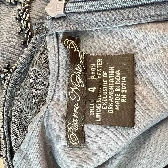 Pisarro Nights Sapphire Beaded Mesh V-Neck Short Sleeve Formal Gown Size 4 - Picture 11 of 14